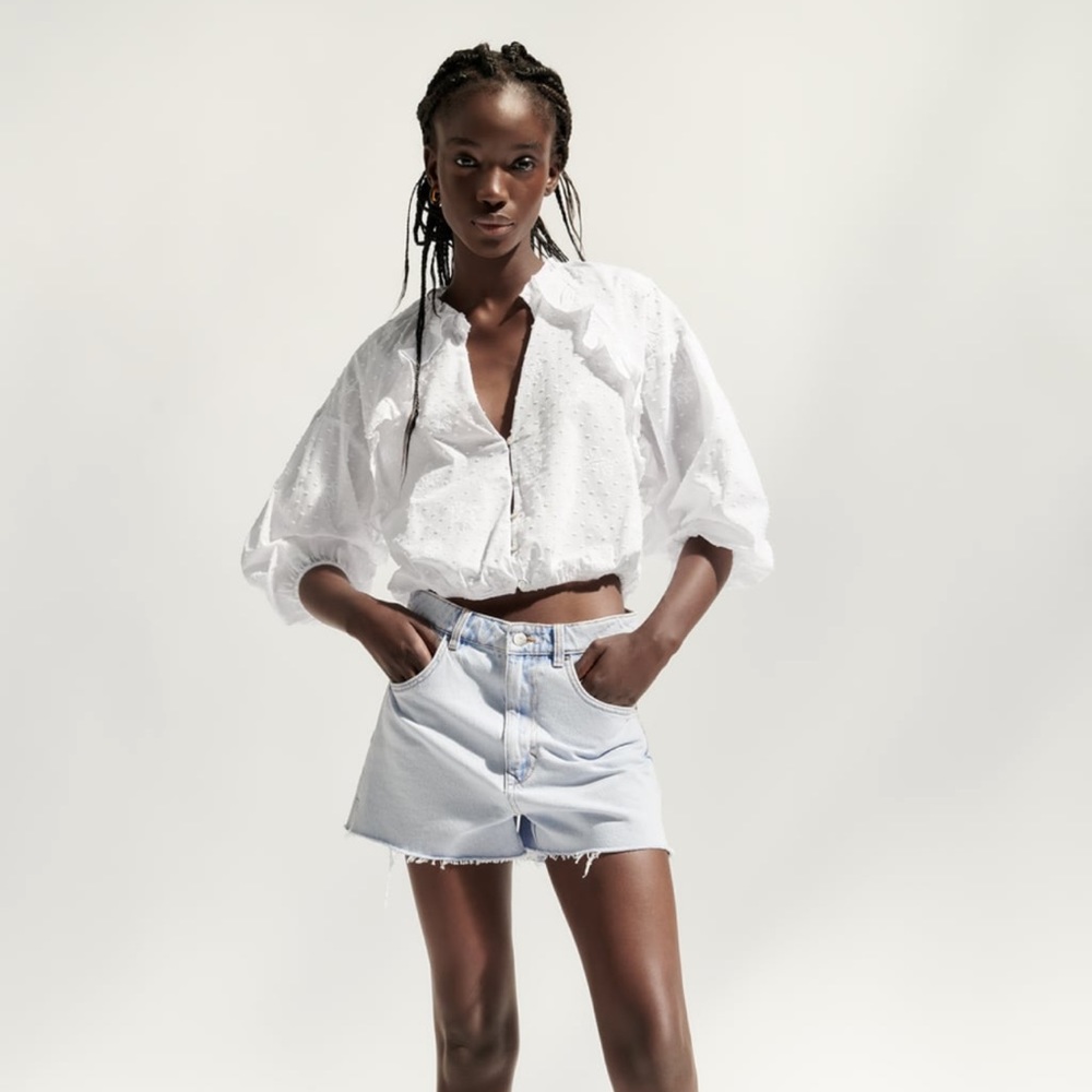 Zara embroidered top with ruffles